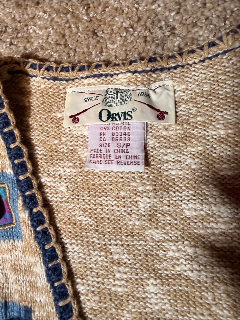 Vintage Orvis Nautical Embroidered Knit Vest in Blue and Cream - Picture 7 of 9